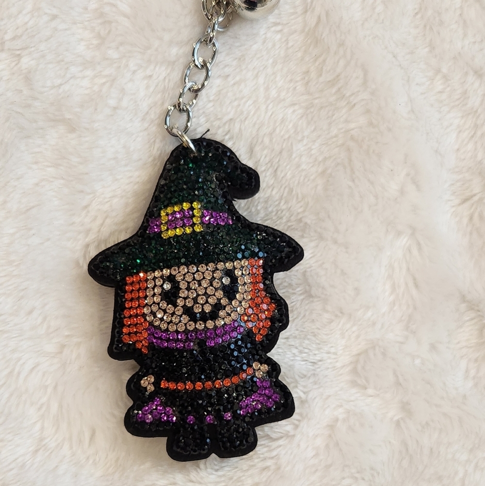 Sparkling Rhinestone Ghost and Witch Keychain Set Halloween Bag Charms - Picture 4 of 4